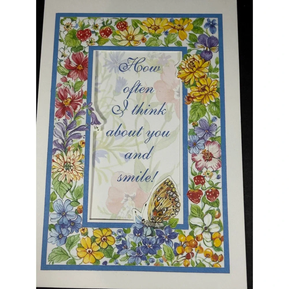 VTG PVA Friendship Greeting Cards Set 5 Blue Floral Butterfly Note Cards